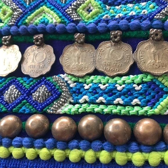 Olivia Dar Electric Blue Beaded Suede Clutch- purse - Picture 2 of 11